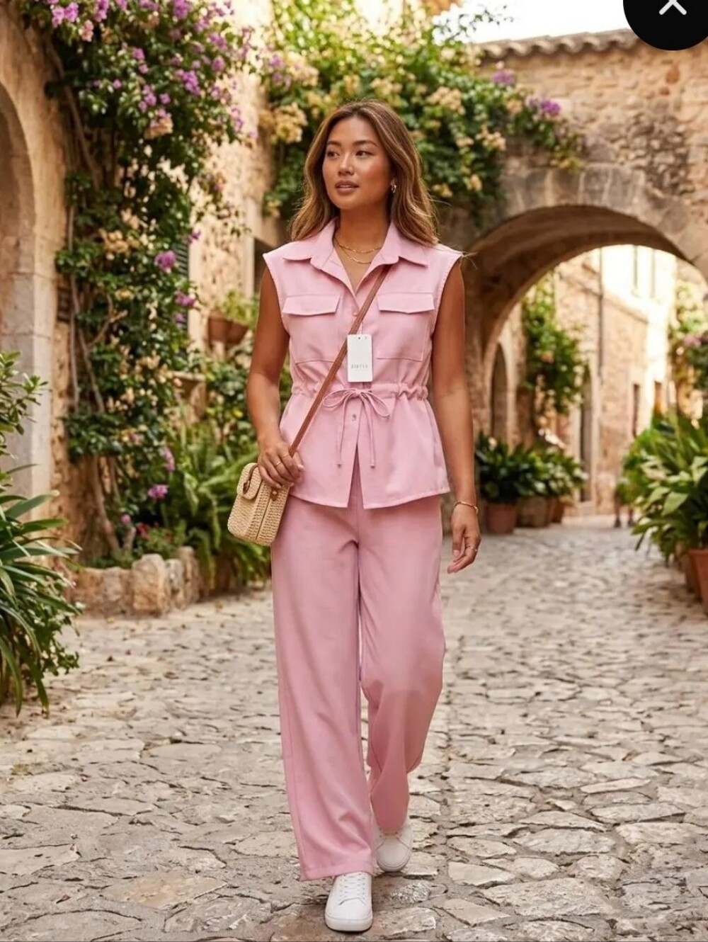 PS 03 From Paris Sleeveless Pink Utility with Drawstring Waist Pants Set